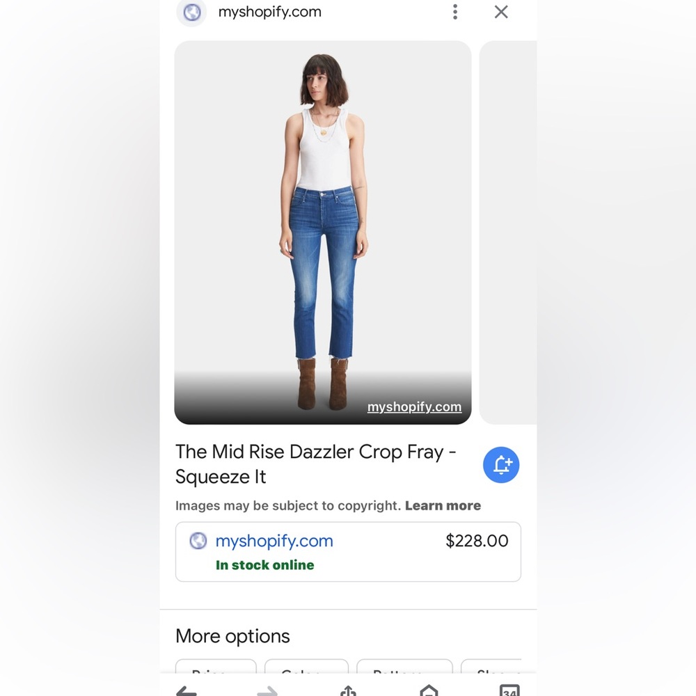 MOTHER The Mid rise Dazzler crop fray jeans. Size 29.